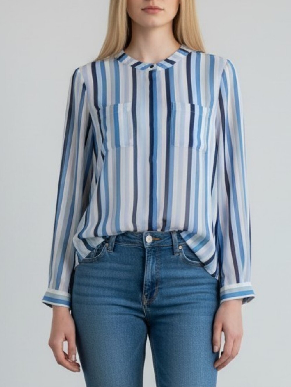 Premise Studio Striped Blue Dress Shirt Elegant Style, Women's Size S